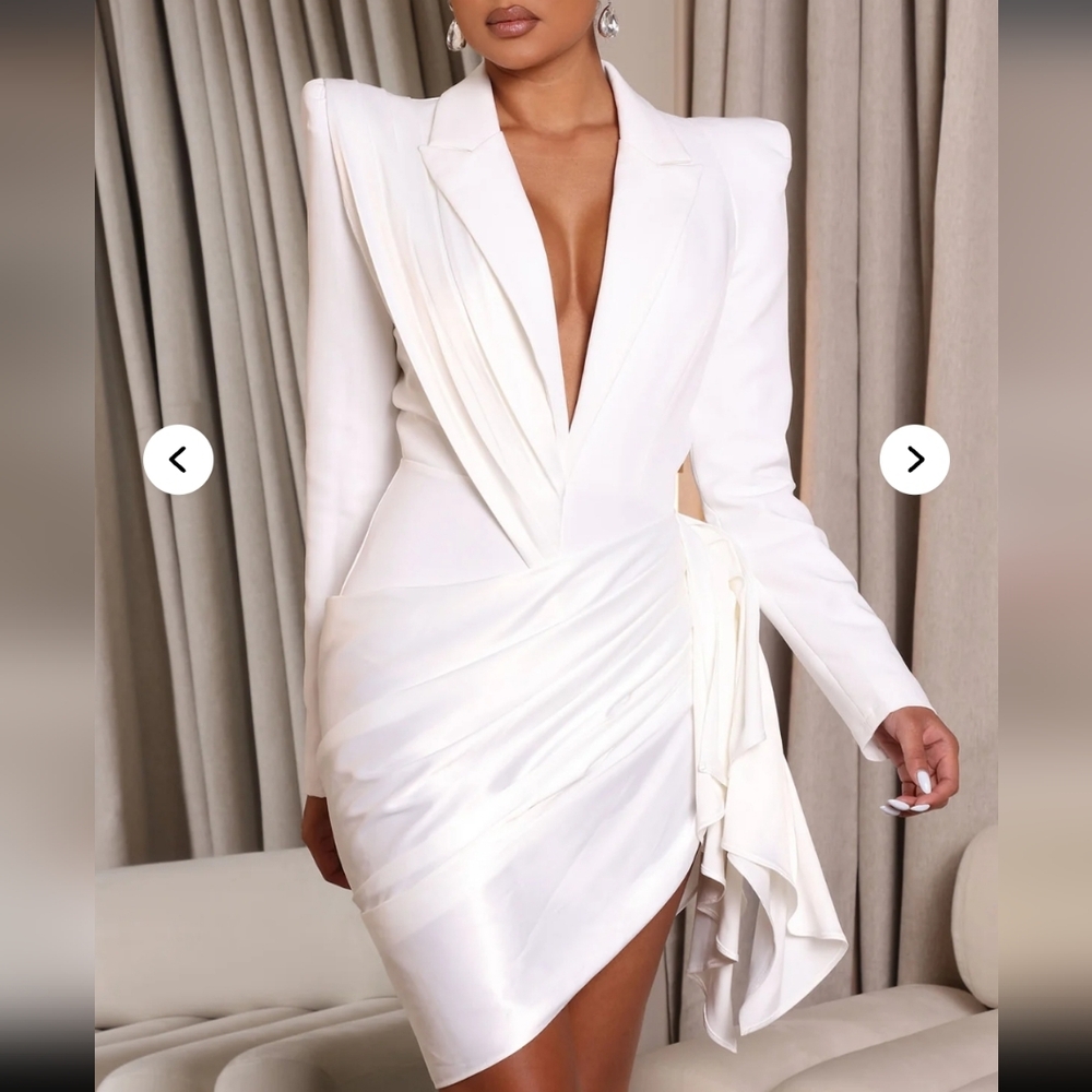 Fashion Nova White Asymmetrical Blazer Dress